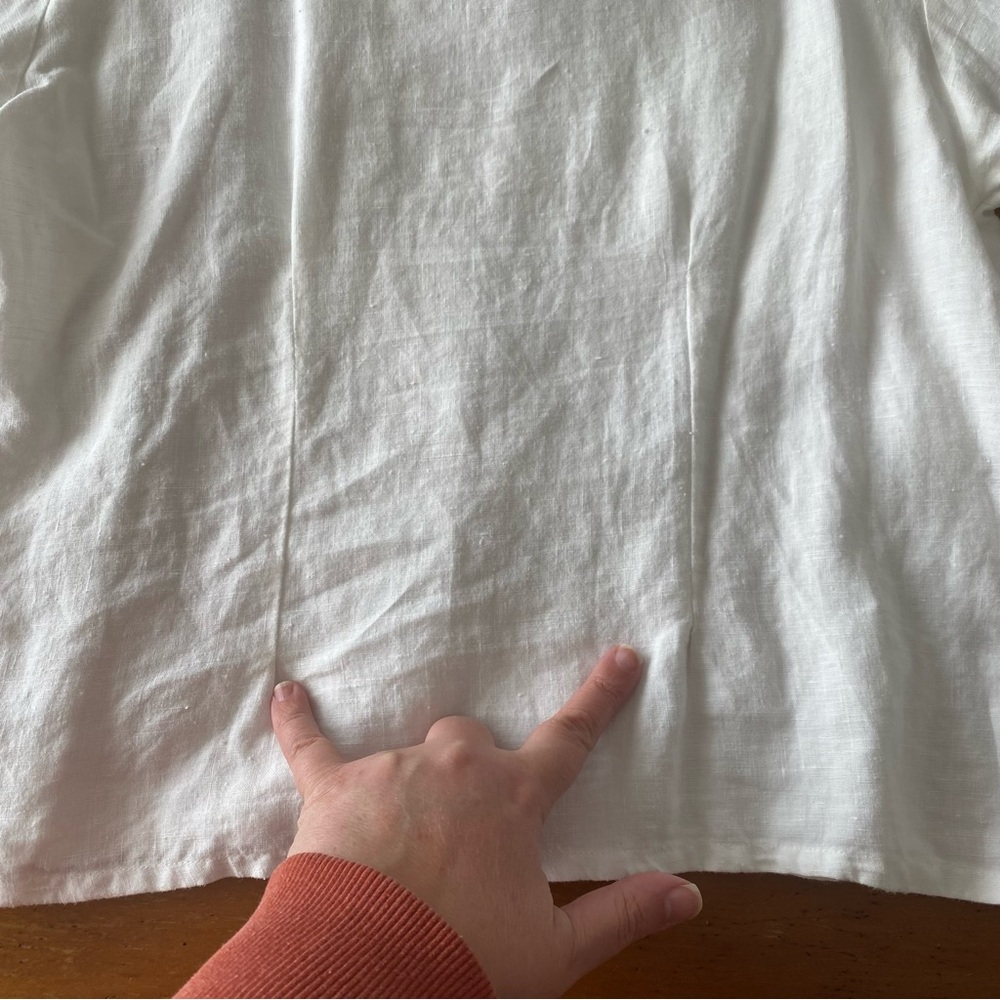 100% Linen Vintage White Short Sleeve Top Eyelet Trim Cottagecore Coastal Small - Picture 11 of 13
